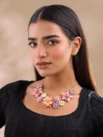 Yellow Chimes Necklace For Women Gold Toned Pink color Floral Designed Crystal Necklace For Women and Girls  : Fashion - Image 3