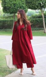 Buy GoSriKi Women's Rayon Viscose Solid A-Line Kurta with Pant (ANVI RED-GS_L_Red_Large) - Image 5