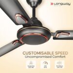 Buy LONGWAY Kiger P1 1200 mm/48 inch Ultra High Speed 3 Blade Anti-Dust Decorative Star Rated Ceiling Fan (Smoked Brown, Pack of 1) Online at Low Prices in India -  - Image 3