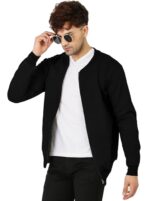 Buy LEOTUDE CASUAL JACKET For Men's Loopknit Full Sleeve Regular Fit Solid Bomber Jacket (Color Black) - Image 4