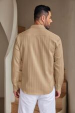 DEELMO Men's Casual Button Down Shirts Long Sleeve Linen Shirt Fashion Textured Beach Summer Shirt  : Clothing & Accessories - Image 5