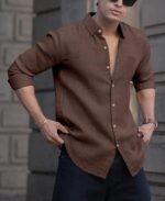 RAIZAX Men Linen Cotton Full Sleeve Shirt for Man | Mens Casual Shirt |Shirts for Men Stylish | Men Shirts | Casual Business Party Festival Regular Fit (in, Alpha, S, Regular, Brown)  : Clothing & Accessories - Image 3