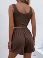 Buy LERIYA FASHION Women’S Co-Ord Set | Cotton Poly Blend | Sleeveless Top & Shorts | Casual Summer Twinset (LF-W2318&SH324-S-BROWN) - Image 2