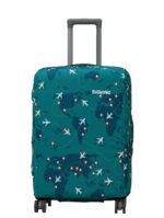 BIGWING Protective Cover in Polyester Fabric with Map Print for | 24' Inch 65 cm Medium Size | Hard Luggage Trolley Bag Cover (Fits Only On Fiber - Plastic Trolley Bag) Turquoise Color  : Fashion