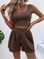 Buy LERIYA FASHION Women’S Co-Ord Set | Cotton Poly Blend | Sleeveless Top & Shorts | Casual Summer Twinset (LF-W2318&SH324-S-BROWN) - Image 3
