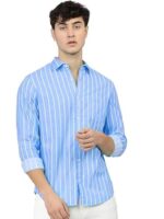U-TURN Slim Fit Casual Striped Shirt for Men - Latest Stylish Design (Light Blue, Small)  : Clothing & Accessories