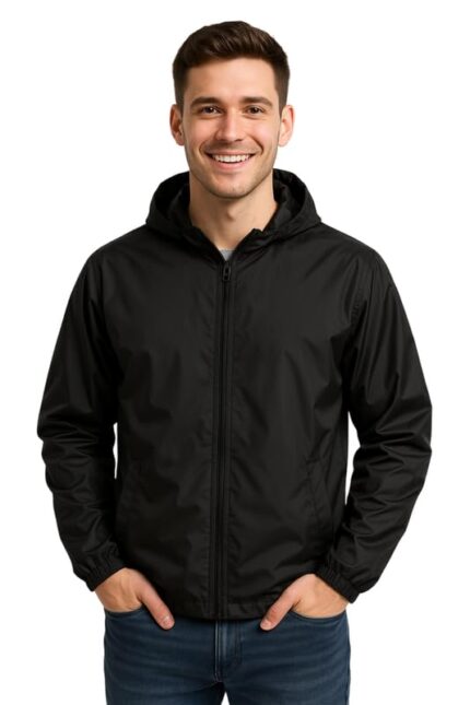 Krystle Windproof & Water-Resistant Men’s Hooded Rain Jacket – Black(Large)  : Clothing & Accessories