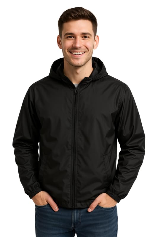 41lHvN6C8yL.jpg Krystle Windproof & Water-Resistant Men’s Hooded Rain Jacket – Black(Large) : Clothing & Accessories - Image 1