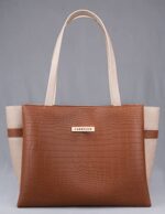 Buy Carrylux Dual Tone Large Capacity Croco Pattern Tote Handbags Purses Shoulder Bag For Womens (Tan) - Image 2