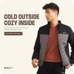 Buy Boldfit Men's Quilted Polyester Standard Length Jacket Monsoon Winter Wear Hooded Winter Padded Bomber Full Sleeve Jacket Black Grey Small - Image 3