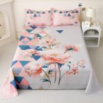 Story@Home Bedsheet for King Size Bed Digital Printing 300TC Satin Finish with 2 Pillow Covers, 250 cm X 270 cm, Baby Pink & White, Geometric | Double Bed Bedsheet | Perfect for Home Decor  : Home & Kitchen - Image 2