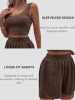 Buy LERIYA FASHION Women’S Co-Ord Set | Cotton Poly Blend | Sleeveless Top & Shorts | Casual Summer Twinset (LF-W2318&SH324-S-BROWN) - Image 5