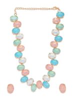 Buy Rubans Azure Frontier Magic Gold-Plated Multicolor Stone Studded Jewellery Set For Women - Image 5