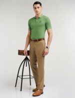 Buy Peter England Men's Regular Fit Branded Insignia Half Sleeve Polo T-Shirt | Cotton Rich | Premium Pique Weave Forest Green - Image 3