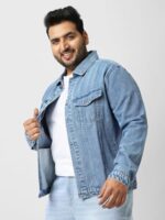 Buy Urbano Plus Men's Light Blue Regular Fit Washed Full Sleeve Denim Jacket (plusjaktp-denimball-lblue-5xl) - Image 3