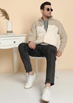 Buy Alan Jones Clothing Men Solid Stand Collar Fleece Full Zip Standard Length Jacket (Beige_3XL) - Image 3