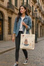 Buy KeepCart Women Reusable Shopping/Grocery Classic Tote Bag With Pocket Shoulder Canvas Handbag Travel Bag Multi-Purpose, White - Image 5