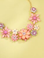 Yellow Chimes Necklace For Women Gold Toned Pink color Floral Designed Crystal Necklace For Women and Girls  : Fashion - Image 6
