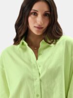 Buy The Souled Store Solids Lime Women and Girls Loose fit Full Sleeve Cotton and Linen Yellow Color Women Boyfriend Shirts - Image 5