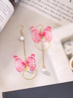 Yellow Chimes Danglers Earrings for Women | Pink Earrings for Girls | Fashion Women Earrings | Butterfly Shaped Long Chain Dangler Earrings | Birthday Gift For Girls Anniversary Gift for Wife  : Fashion - Image 2
