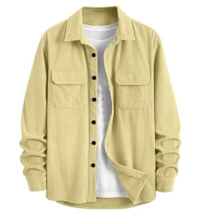 Buy MiraMichi Men's Full Sleeve Corduroy Striped Casual Jacket, Ideal for Stylish Everyday Outfits (Yellow, 2XL)