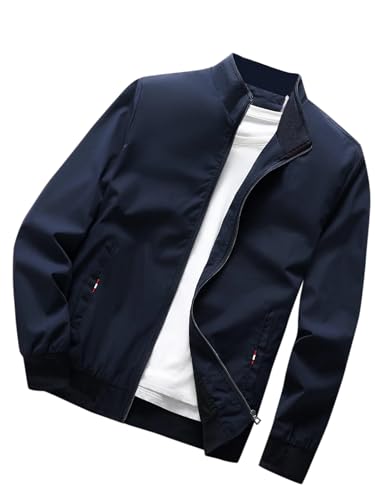 Buy TAGAS Men's Regular Jacket Fit For Casual Wear | Low-Cut Standing Collar | Full Sleeve | Latest Stylish Jacket For Men |Regular Fit Zip-Up Casual jacket| bomber jacket for men(MJ-9015) (M, NAVY)