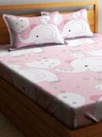 Home Sizzler 144TC Kid's Elephant & Kitty Elastic Fitted Double Bedsheet (72X78 Inch) with 2 King Size Pillow Covers  : Home & Kitchen - Image 3