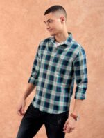The Indian Garage Co Men's Checkered Slim fit Casual Shirt (0219-SH01-14_Green & Navy M-102CM)  : Clothing & Accessories - Image 4