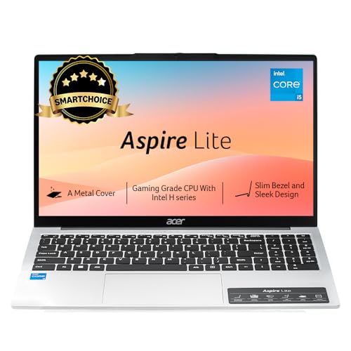 41xSgDn0fL.jpg Acer[SmartChoice Aspire Lite 12thGen Intel Core i5-12450H Premium Laptop(Win11Home/16GB RAM/512GB SSD/IntelUHD Graphics/MSO)AL15-52H, 39.62cm(15.6") FHD IPS Display,Backlit Keyboard,Pure Silver, 1.7KG : Electronics - Image 1