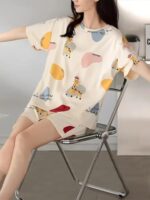 Buy LOUIS LUXE Womens Polyester Night Dress | Short Pyjama Set | Nightsuit | Nightwear |Round Neck Short Sleeve Nightsuit | Loungewear | Everyday Nightdress (ND-01-OFFWHITE-M) - Image 6