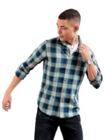 The Indian Garage Co Men's Checkered Slim fit Casual Shirt (0219-SH01-14_Green & Navy M-102CM)  : Clothing & Accessories