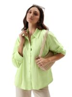 Buy The Souled Store Solids Lime Women and Girls Loose fit Full Sleeve Cotton and Linen Yellow Color Women Boyfriend Shirts