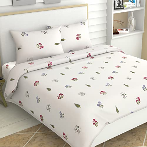 41zSUv4Tm2L.jpg Buy Haus & Kinder Pure Cotton Queen Size Bedsheet with 2 Pillow Cases, 186 TC Bedsheet for Double Bed, 90X100 Inches Bed Sheet-Garden of Joy Online at Low Prices in India - - Image 1