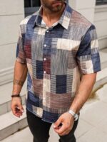 Lymio Mens Clothing Cotton Regular Fit Patchwork Printed Casual Shirt Blue (Turkys-Blue-XL)  : Clothing & Accessories - Image 6