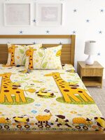 Home Sizzler 144 TC Microfibre Kid's Giraffe Double Bedsheet with 2 King Size Pillow Covers (Yellow)  : Home & Kitchen - Image 2
