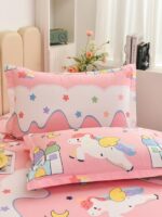 Buy DECOMIZER 300 TC Cotton Wrinkle Free Soft Hypoallergenic Bed Sheet | Cartoon Printed Single Bedsheet for Kids with one Pillow Cover (60x90 Inches/Pink Unicorn) Online at Low Prices in India -  - Image 4