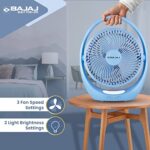 Bajaj Pygmy Go 178MM Mini Fan with LED Lighting | Rechargeable | USB Charging | 4-hours Battery Backup | 3 Speed | 2-Light Brightness Setting | High Speed | Portable【Blue】  : Computers & Accessories - Image 4