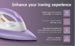 Buy USHA Armor 1100 watts Dry Iron with Shock Proof Plastic Body | Single Coat Black Non Stick Soleplate for Longer Durability|Overheat Safety Shutoff |180° Swivel Cord | 2 Years Warranty|(Purple & White) Online at Low Prices in India -  - Image 5
