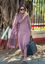 Buy ANNI DESIGNER Women's Rayon Blend Straight Solid Kurta with Pant & Dupatta (Raja Saab Purple-VKS01_M_Purple_Medium) - Image 2