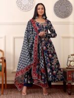 Buy KLOSIA Women Printed Anarkali Kurta and Pant with Dupatta (in, Alpha, S, Blue) - Image 8