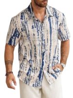 Lymio Mens Clothing Cotton Regular Fit Printed Casual Shirt Beige Blue (Tiedite-Cream-Blue-2XL)  : Clothing & Accessories