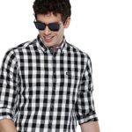 The Indian Garage Co Men's Checkered Slim Shirt (0121-SH72-04_White Medium)  : Clothing & Accessories