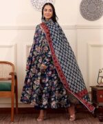 Buy KLOSIA Women Printed Anarkali Kurta and Pant with Dupatta (in, Alpha, S, Blue) - Image 6