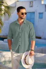 FINIVO FASHION Men's Solid Regular Fit Shirt (PCN_222_Green_XL  : Clothing & Accessories - Image 3