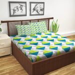 Divine Casa 144 TC Cotton Bedsheet for Double Bed with 2 Pillow Cover (222 x 254 cm, Aqua Lime, Geometric)  : Home & Kitchen