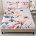 Story@Home Bedsheet for King Size Bed Digital Printing 300TC Satin Finish with 2 Pillow Covers, 250 cm X 270 cm, Baby Pink & White, Geometric | Double Bed Bedsheet | Perfect for Home Decor  : Home & Kitchen - Image 5