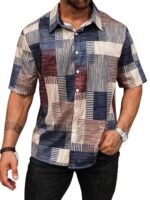 Lymio Mens Clothing Cotton Regular Fit Patchwork Printed Casual Shirt Blue (Turkys-Blue-XL)  : Clothing & Accessories