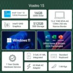 Dell 15 13th Gen Thin & Light Laptop, Intel Core i3-1305U, 15.6" FHD 120Hz 250 nits Narrow Border Display, 16GB DDR4 RAM, 512GB, Intel UHD Graphics, Windows 11 + Office H&S 2024, Carbon Black, 1.66Kg  : Electronics - Image 2