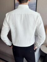 BASSIQ Men's Textured Popcorn Shirts Stylish Spread-Collar Long-Sleeve Casual Shirt for Men (White_X-Large)  : Clothing & Accessories - Image 2