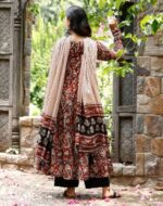 Buy Nermosa Women Printed Anarkali Kurta and Pant Set with Dupatta (in, Alpha, L, Maroon) - Image 3